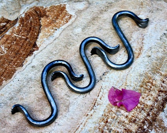 set of 3 fluted s hooks, hand forged
