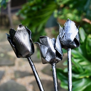 steel tulips, set of three hand made eternal flowers