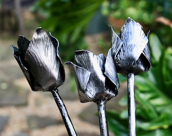 steel tulips, set of three hand made eternal flowers