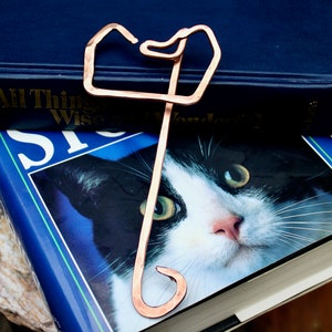 Hand Forged Copper Cat Bookmark: Metal Book Lover Gift