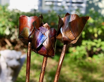 copper tulips, set of three hand made eternal flowers