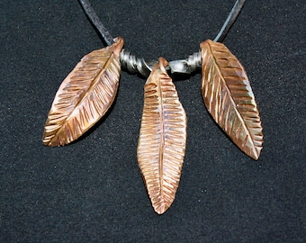 seminole necklace, copper feathers and beads