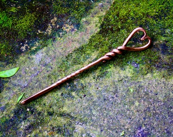Hand Forged Heart Copper hair fork