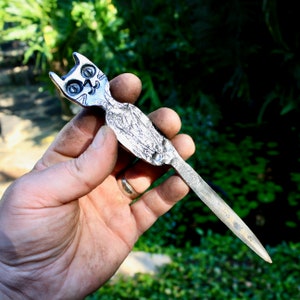 Abridor de cartas de gato forjado a mano, cuchillo de cartas