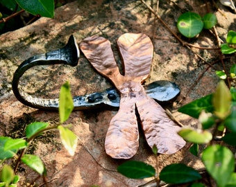 dragonfly wall hook, wrought iron and copper