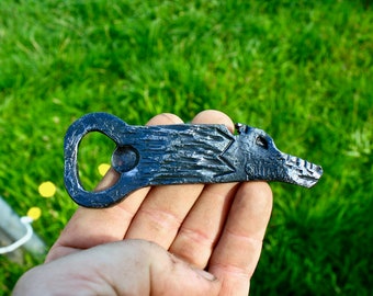 handmade bottle opener, the wolf