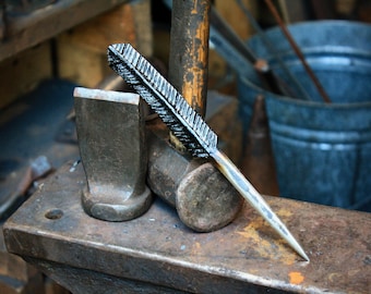 Hand forged raven's feather letter opener, Quote the raven