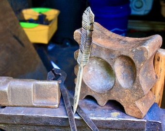Hand forged feather letter opener, letter knife