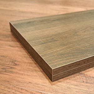 Custom Cut 5/8 Inch Chestnut Wood Look Laminate Shelf Wall Mounted Storage Board for Closet System or Pantry