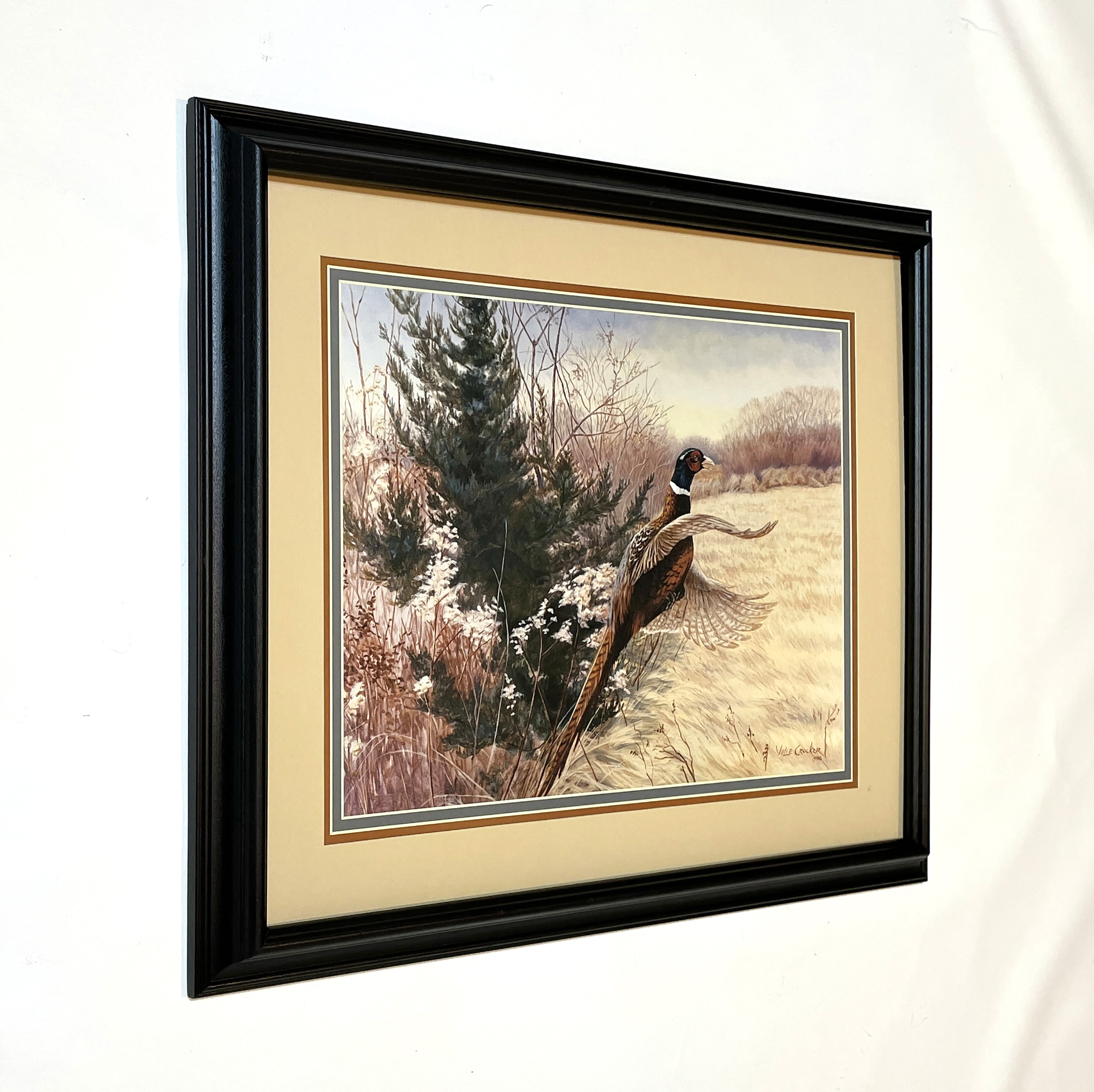 19.5” X 23.5” Restored Vintage Black Picture Frame With Pheasant