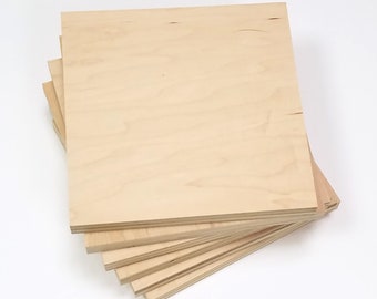 May include: A stack of five unfinished, light brown plywood sheets.