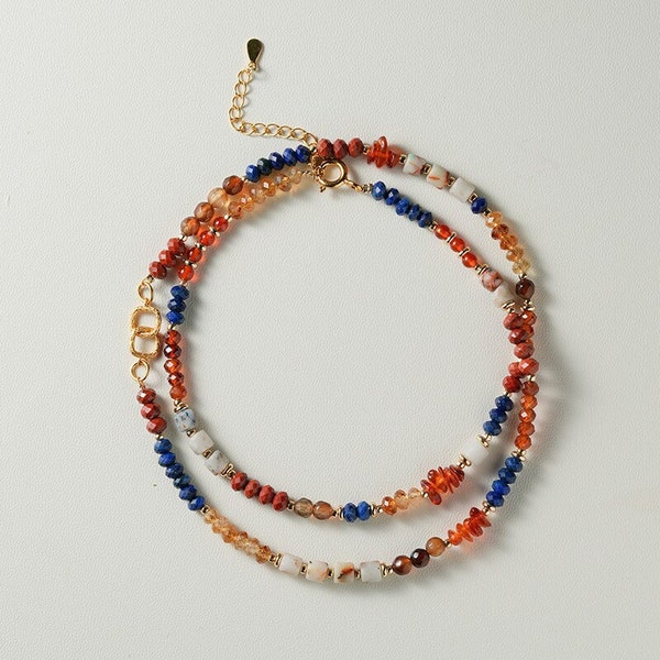 Collier original en cristal de Dunhuang et agate pour femme, collier clavicule fait main avec perles de pierres précieuses, bijoux/colliers Hanfu, cadeau pour elle