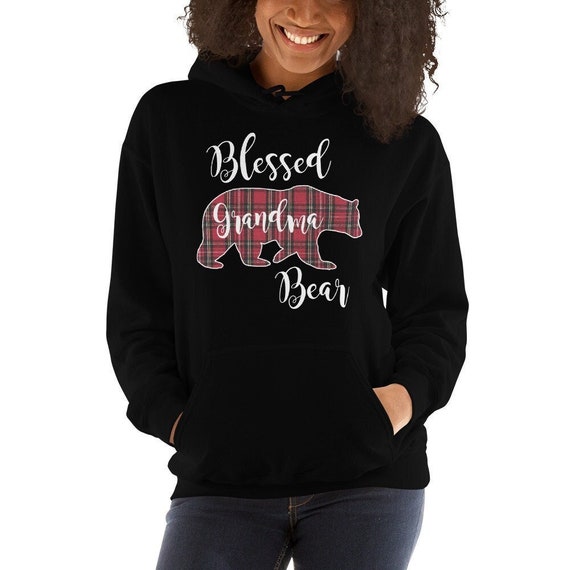 Custom Personalization Blessed Grandma Grandmother or Other Name Bear Red Tartan Plaid Hooded Sweatshirt Unisex Hoodie Etsy UK