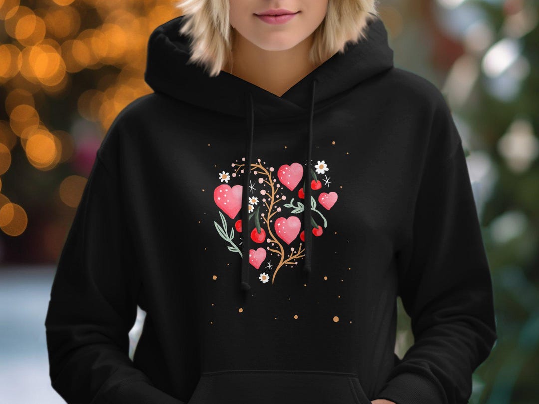 Valentines Day Love Heart Cherry Blossom Floral Pullover Hoodie Gift - Etsy