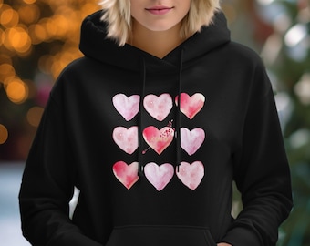 Valentines Day Love Hearts Watercolor XOXO With Arrow Pullover Hoodie Gift