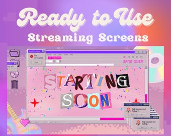 8 Twitch Stream Scenes, Animated and Static, Starting Soon, Be Right Back, Stream Ending, Offline, Trendy Stream Theme, y2k chaotic overlay