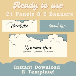 24 Twitch Streaming Panels with Customizable and Premade Minimalist Twitch Banner | About Me | Specs | FAQ | Donation | Rules | Links