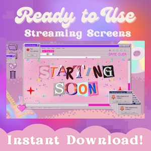 8 Twitch Stream Scenes, Animated and Static, Starting Soon, Be Right Back, Stream Ending, Offline, Trendy Stream Theme, y2k chaotic overlay