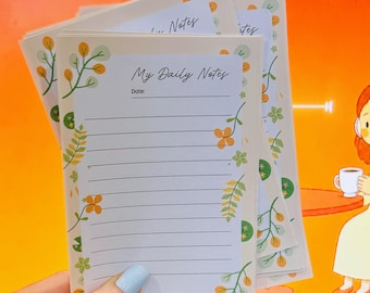 My Daily Notes - Floral design. Colour print. 100 gsm paper. Loose page/unbound. Size A6