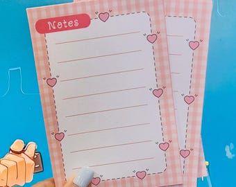 Notes - Pink Love hearts design. Colour print. 100 gsm paper. Loose page/unbound. Size A6
