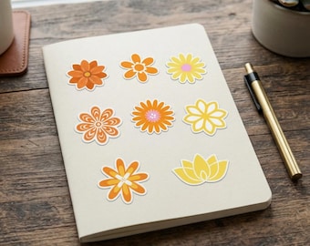 x8  Spring Orange Yellow Flower Sticker for Water Bottle Laptop Journal Scrapbook. Water resistant - 3 cm