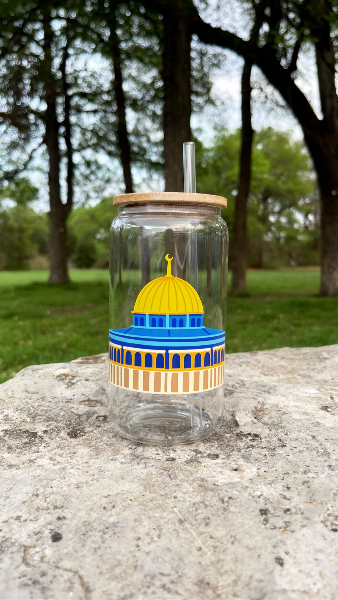 Al Aqsa Jerusalem Glass Cup W/lid and Straw Etsy