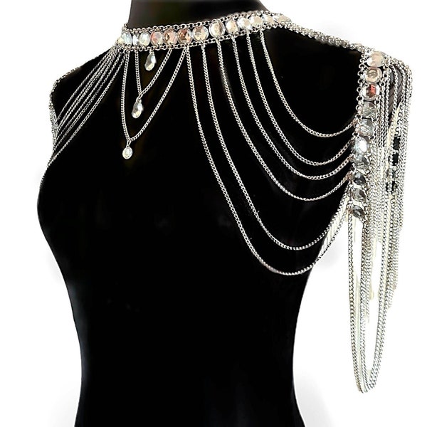 White Sparkle Shoulder Elegance: Unisex Body Chain