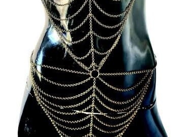 Radiant Revelry: Full Body Chain Harness in Bronze or Silver for Sensual Festivities