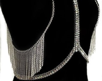 Festival Frenzy: Glitter and Fringe Body Chain - Neck to Waist