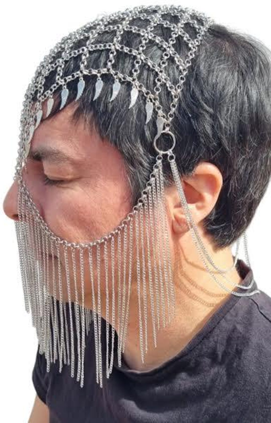 Silver Winged Face & Head Chain – Festival Rave Unisex Winged Mask ...