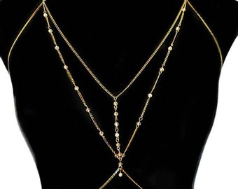 Crystal Clarity: Sleek Steel Body Chain with Transparent Stones