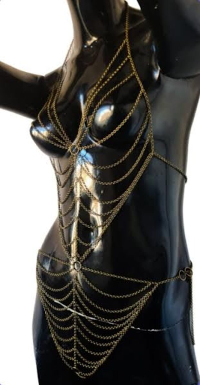 Radiant Revelry: Full Body Chain Harness in Bronze or Silver for Sensual Festivities image 2