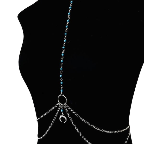 Mystic Moonlight: Blue Stone Neck and Waist Body Chain