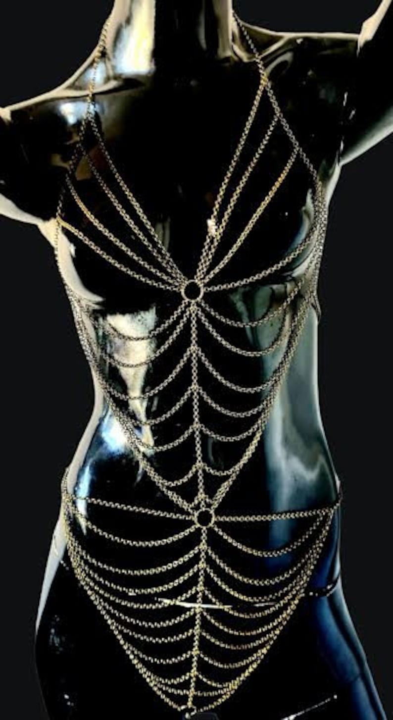 Radiant Revelry: Full Body Chain Harness in Bronze or Silver for Sensual Festivities image 4