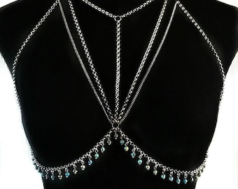 Versatile Tribal Vibes: Adjustable Unisex Body Chain Harness with Blue Stones