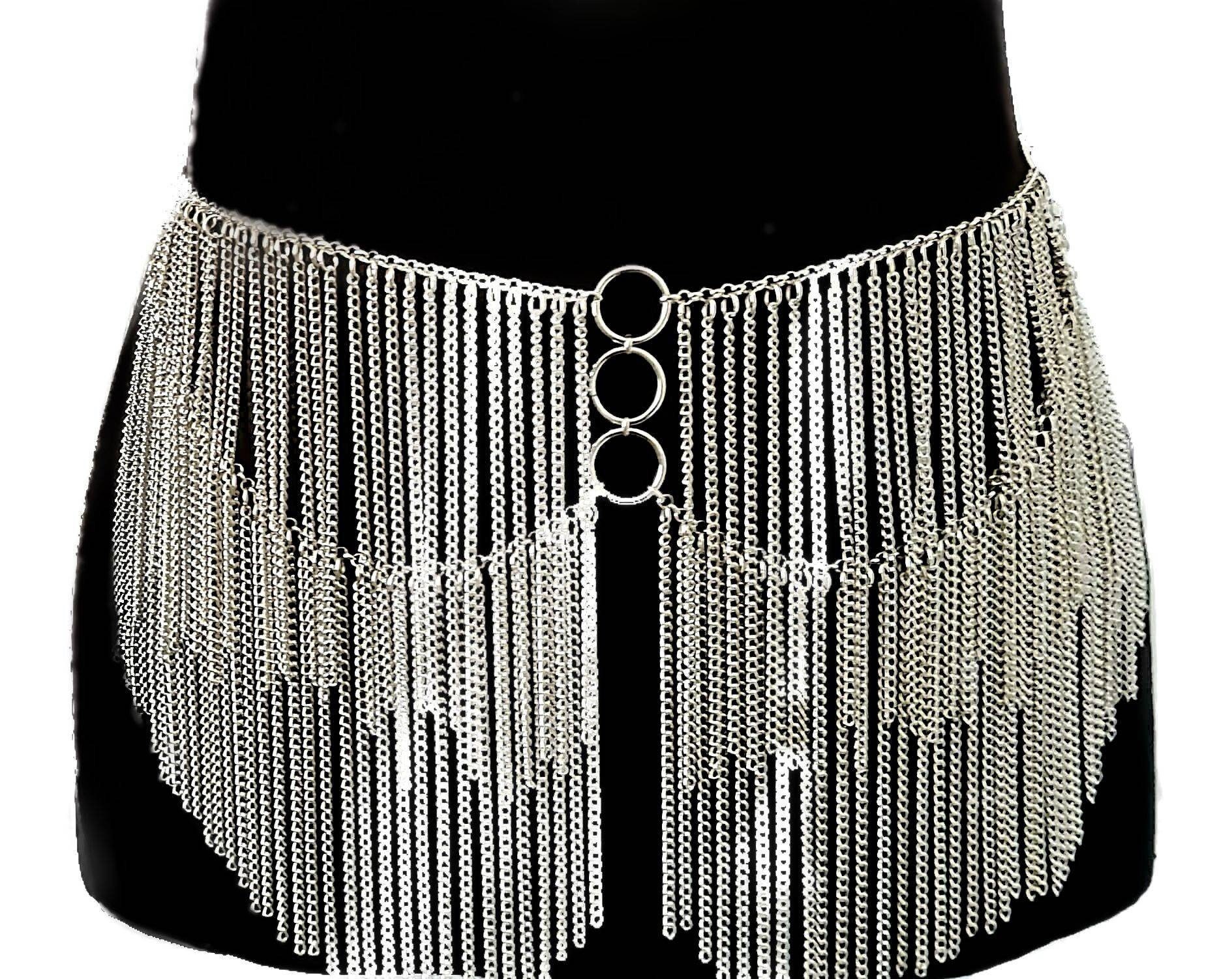 Silver Metallic Chain Skirt: Unisex Festival Rave Body 