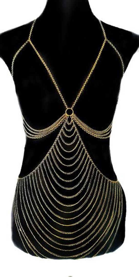 Metallic Festival Body Dress: Silver/bronze Layered Chain - Etsy