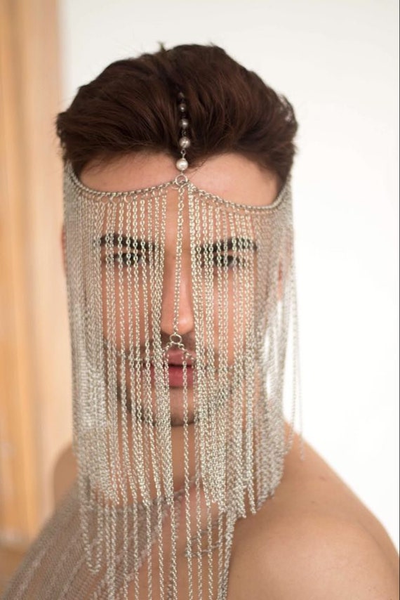 Pearl Head Chain: Silver Cleopatra Hair Jewelry - Etsy display picture 3