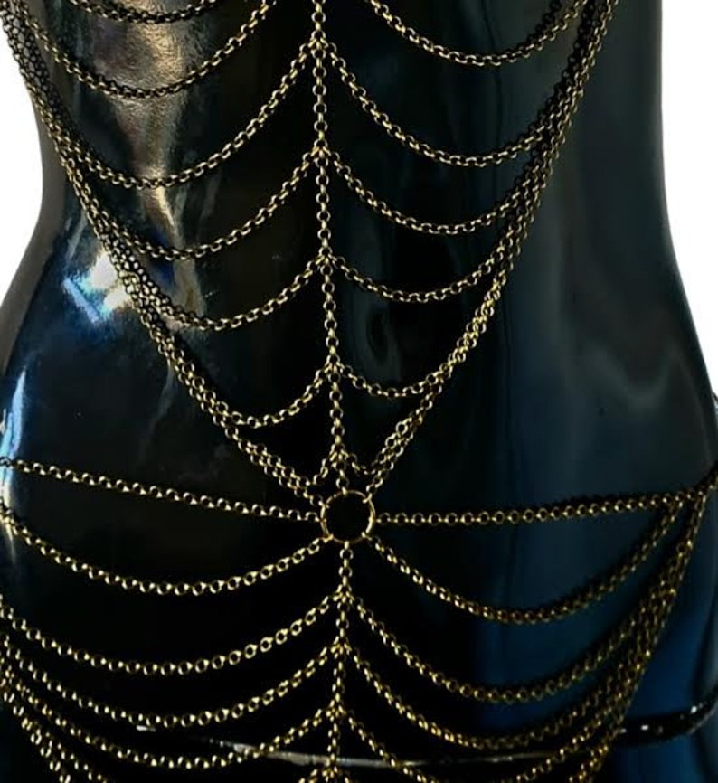 Radiant Revelry: Full Body Chain Harness in Bronze or Silver for Sensual Festivities image 3