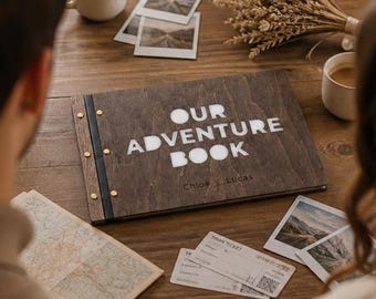 Personalized Adventure Photo Album, Custom Travel Scrapbook, Engraved Memory Book, Handcrafted Adventure Journal