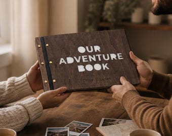 Our Adventure Together Wooden Photo Album, Cute Travel Scrapbook, Personalized Memory Book