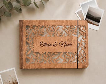 Personalized Wooden Photo Album, Custom Anniversary Scrapbook, Keepsake Book