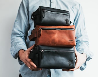 Groomsmen Gifts, Mens Toiletry Bag, Personalized Leather Dopp Kit, Anniversary Gift for Husband, Boyfriend, Him, Christmas Gift for Him
