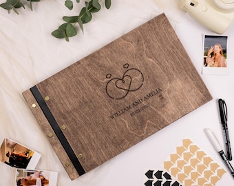 Wedding Photo Album, Wooden Wedding Memory Book, Custom Couple Scrapbook, Anniversary Gift, Rustic Wedding Keepsake