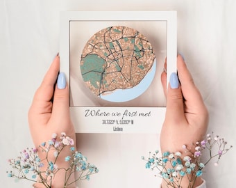 Decoración de mapa de ubicación única, arte de mapa de ciudad personalizado, lugar del primer beso, lugar de encuentro, aniversario, regalo de boda para esposo, mapa impreso para propuesta
