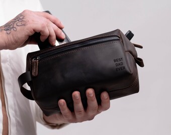 Leather Dopp Kits For Him, Personalized Father's Day Gift, Custom Shaving Kit, Handmade Leather Zip Bag, Unique  Gifts, Travel Accessory