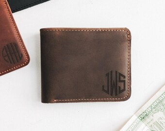 Engraved Leather Wallet For Men, Minimalist Leather Wallet, Gift For Boyfriend, Wedding Gift, Gift From Daughter, 3rd Anniversary Gift