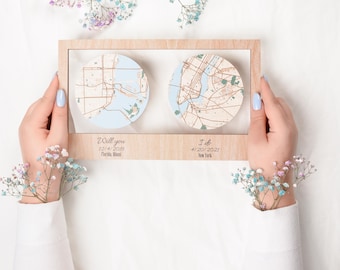 Gepersonaliseerde stadskaart kunst aan de muur – aangepast jubileumcadeau voor hem en haar, houten kaart van elke stad, woondecoratie stellen, cadeau nieuw huis