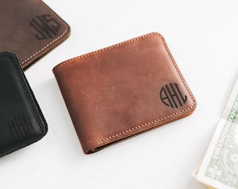 Classic Leather Wallet for Husband, Handmade Wallet with Engraving, Unique Gift for Men, Custom Groomsmen Gift, Personalized Gift for Dad