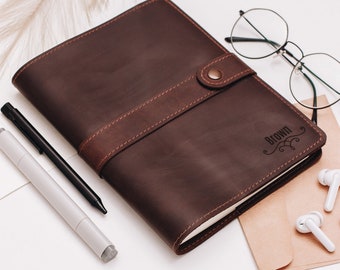 Leather Journal for Men, Personalized Notebook, Valentines Day Gift for Husband, Boyfriend, Writing Refillable Journal Cover, Bound Journal